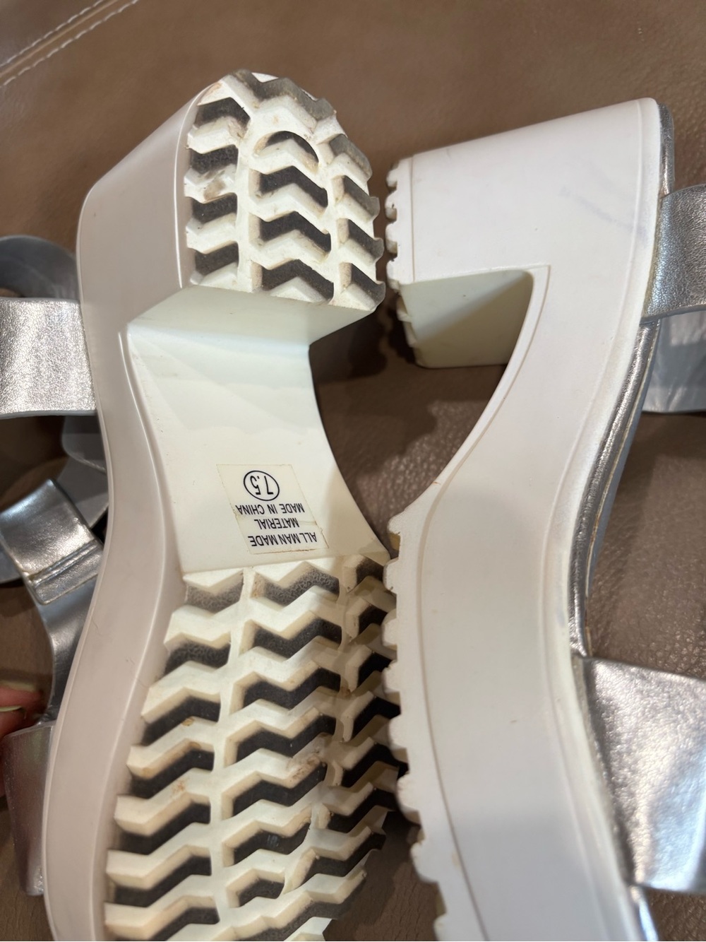 J Adam’s Metallic Silver 3 inch Platform Sandal with White Lug Sole - Picture 4 of 8